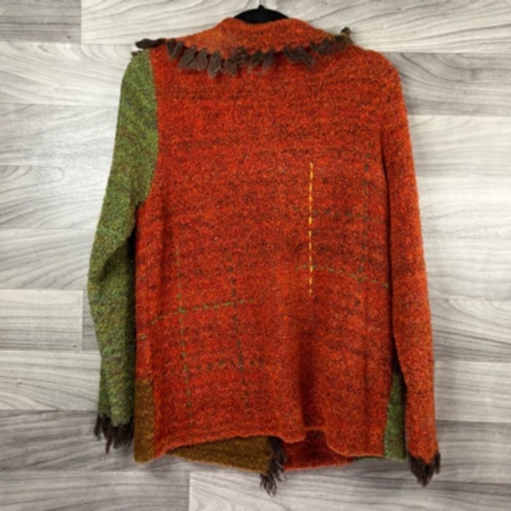 TanJay Womens Cardigan Sweater Multicolor Color Block Fringes Collared Button M‎ - Picture 7 of 12